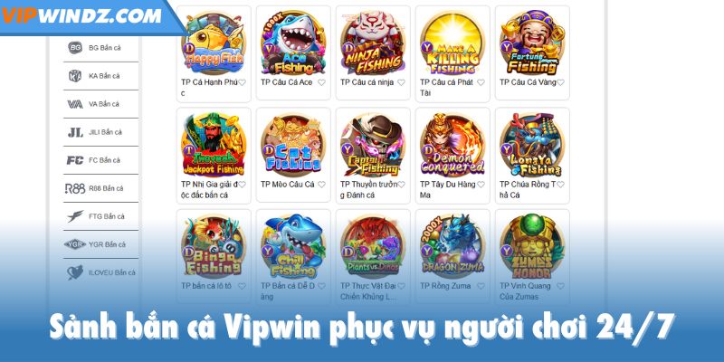 Sảnh bắn cá Vipwin phục vụ người chơi 24/7