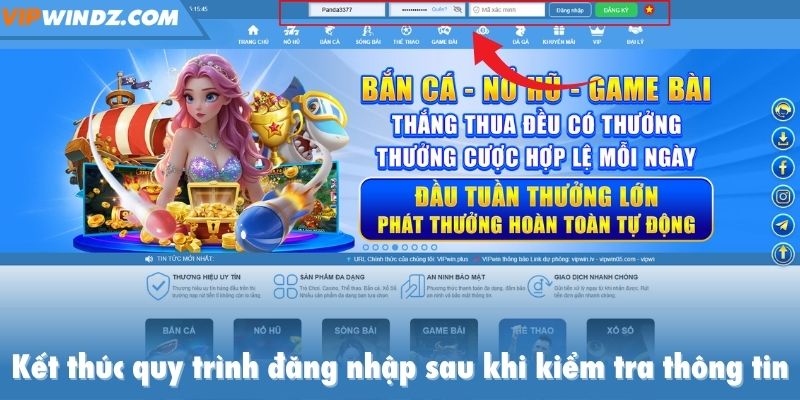 Kết thúc quy trình đăng nhập sau khi kiểm tra thông tin