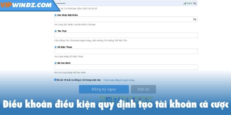 Điều khoản điều kiện quy định tạo tài khoản cá cược