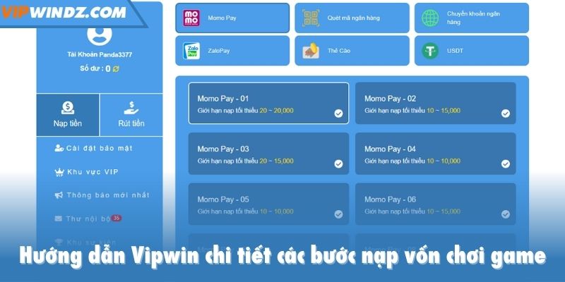 Hướng dẫn Vipwin chi tiết các bước nạp vốn chơi game